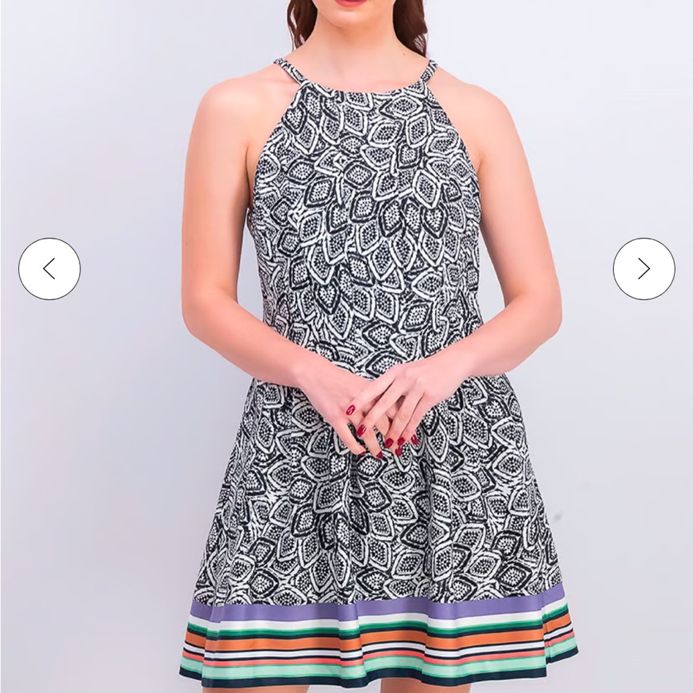 Vince Camuto Black and White Mini A-Line Halter Dress